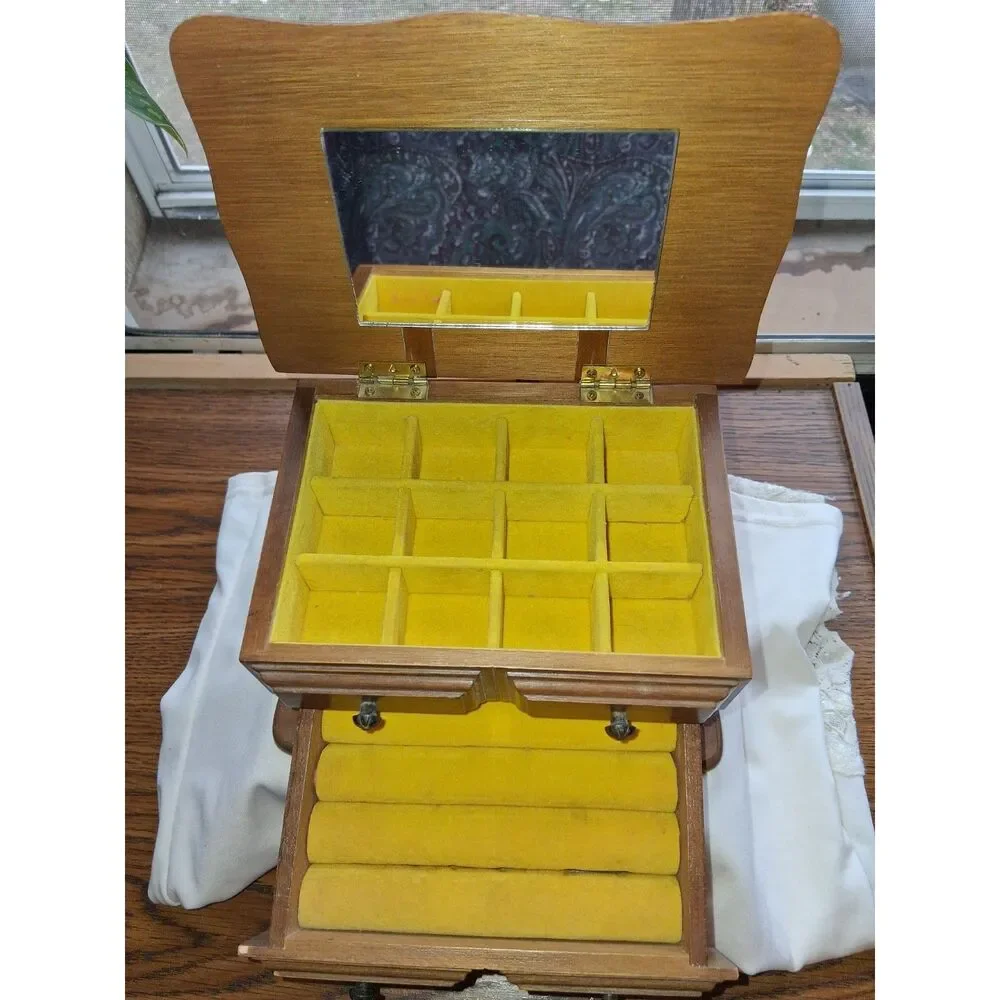 Vintage Himark jewelry chest 2 drawer small wood jewelry box